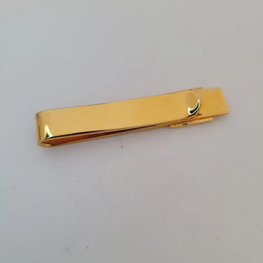 Mario Valentino MV USA Vintage Tack Tie Clasp Clip Bar Gold Retro Logo Rectangle - Picture 3 of 6